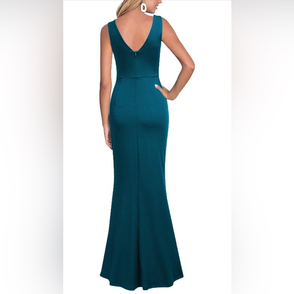 Woosea Women’s Sleeveless V-Neck Split Formal Cocktail Long Dress Teal Blue NWOT - Picture 3 of 10